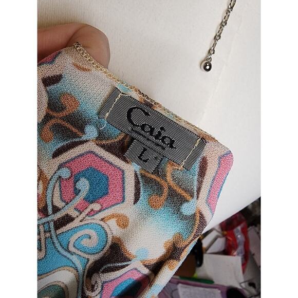 Y2k Caia Asymmetrical Long Sleeve Colorful Paisley Rose Floral Geometric Top L - Picture 8 of 8